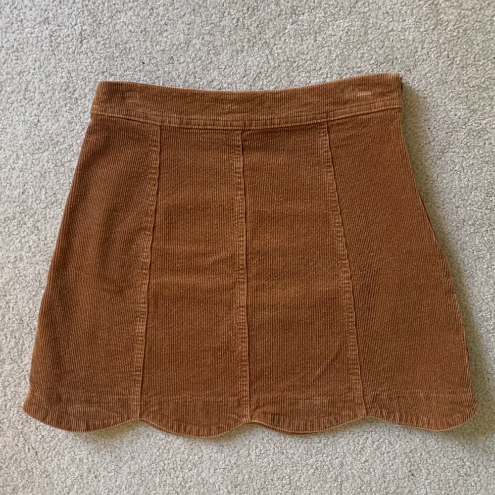 Alter’d State brown corduroy scallop-trim mini skirt